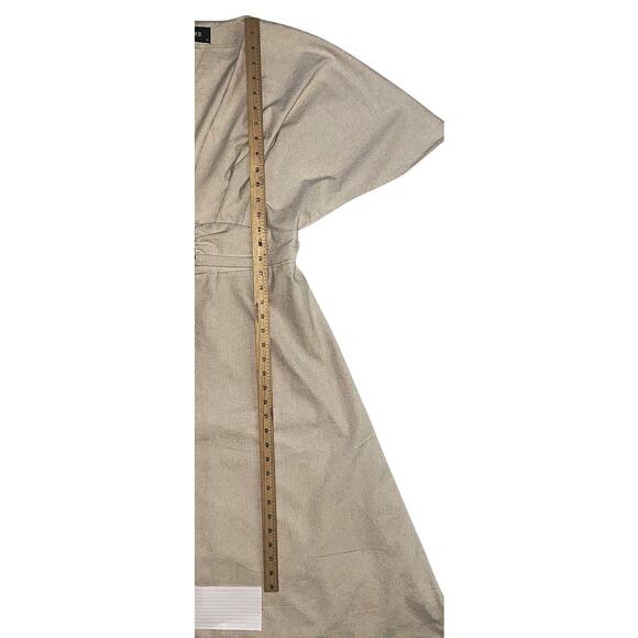 Cider Linen Blend V-Neck Solid Ruffle Ruched Midi Dress Women's 10 - Picture 3 of 10